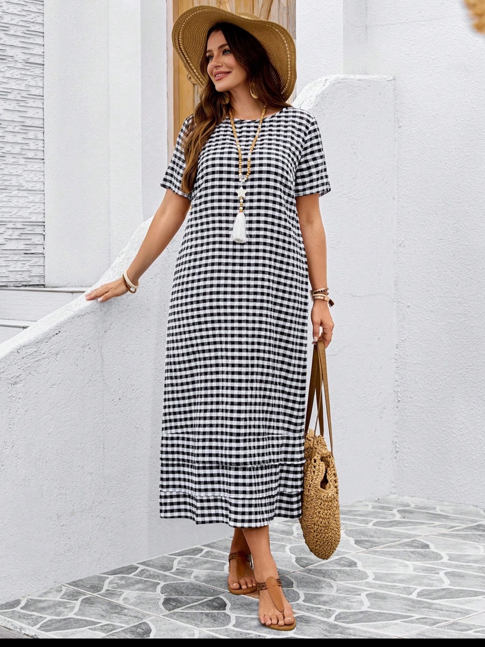 Emery Rose Black White Gingham Midi Dress 1XL Cottagecore Prairie NWOT